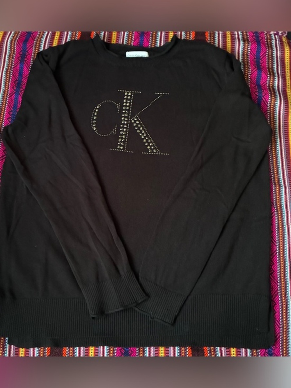 Calvin Klein Black Studded CK Logo Crewneck Sweater